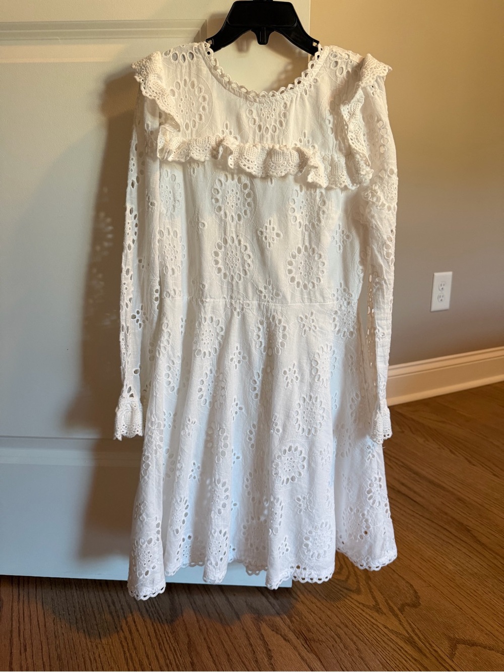 GB girls White Eyelet Ruffle-Trim Long Sleeve Dress